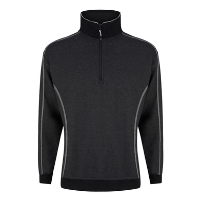 Crane Quarter Zip Sweatshirt In Charcoal Melange - Black