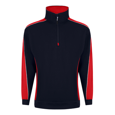 Avocet Two Tone Quarter Zip Sweatshirt In Navy - Red
