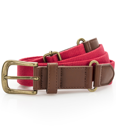 Faux Leather And Canvas Belt In Cherry Red