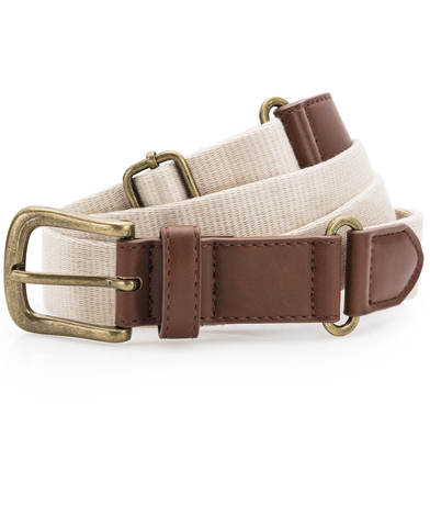 Faux Leather And Canvas Belt In Natural