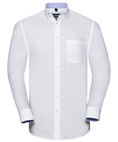 Russell Collection - Long Sleeve Tailored Washed Oxford Shirt