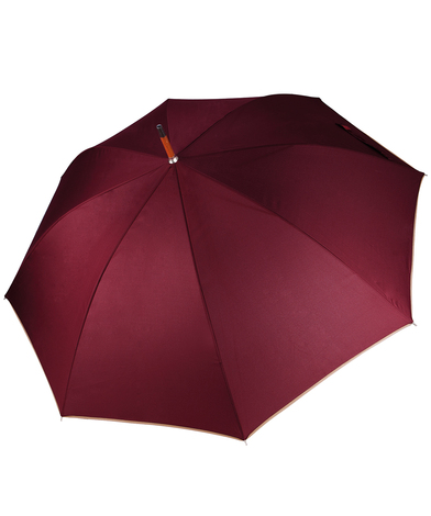 Auto Open Wooden Umbrella In Burgundy/Beige