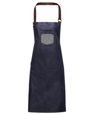 Premier - Division Waxed-look Denim Bib Apron With Faux Leather
