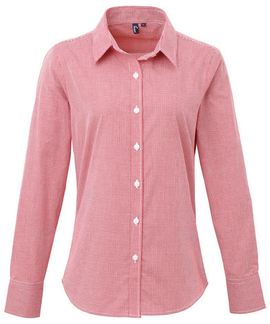 Premier - Women's Microcheck (Gingham) Long Sleeve Cotton Shirt