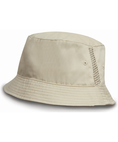 Deluxe Washed Cotton Bucket Hat With Side Mesh Panels In Natural