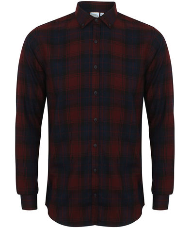 Brushed Check Casual Shirt With Button-down Collar In Burgundy Check