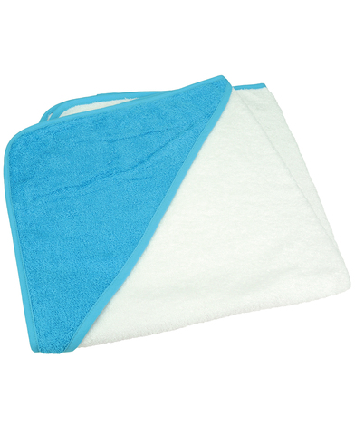 ARTG Babiezz Medium Baby Hooded Towel In White/Aqua Blue/Aqua Blue