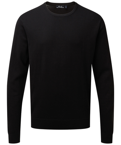 Crew Neck Cotton-rich Knitted Sweater In Black