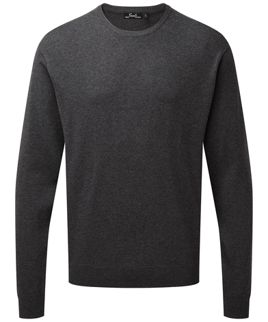 Crew Neck Cotton-rich Knitted Sweater In Charcoal