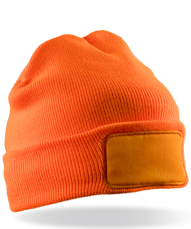 Double-knit Thinsulate Printers Beanie In Fluorescent Orange