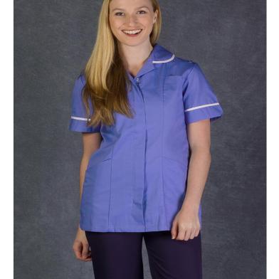 Female Nursing Tunic  In Metro Blue/White Trim