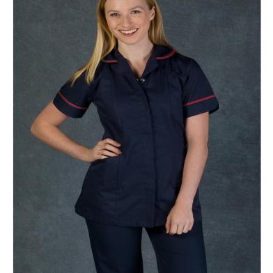 Female Nursing Tunic  In Navy/Red Trim