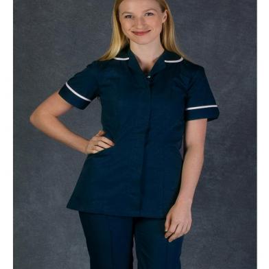 Female Nursing Tunic  In Navy/White Trim