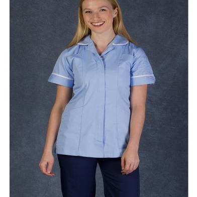 Female Nursing Tunic  In Sky Blue/White Trim