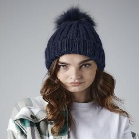 Verbier Fur Pop Pom Chunky Beanie