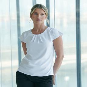 Women's Pleat Front Short Sleeve Blouse