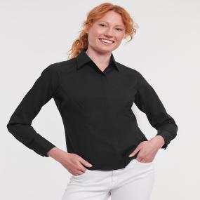 Women's Long Sleeve Polycotton Easycare Fitted Poplin Shirt