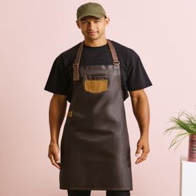 Division Waxed-look Denim Bib Apron With Faux Leather