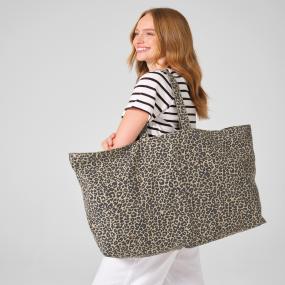Leopard Print Canvas Oversized Tote Bag